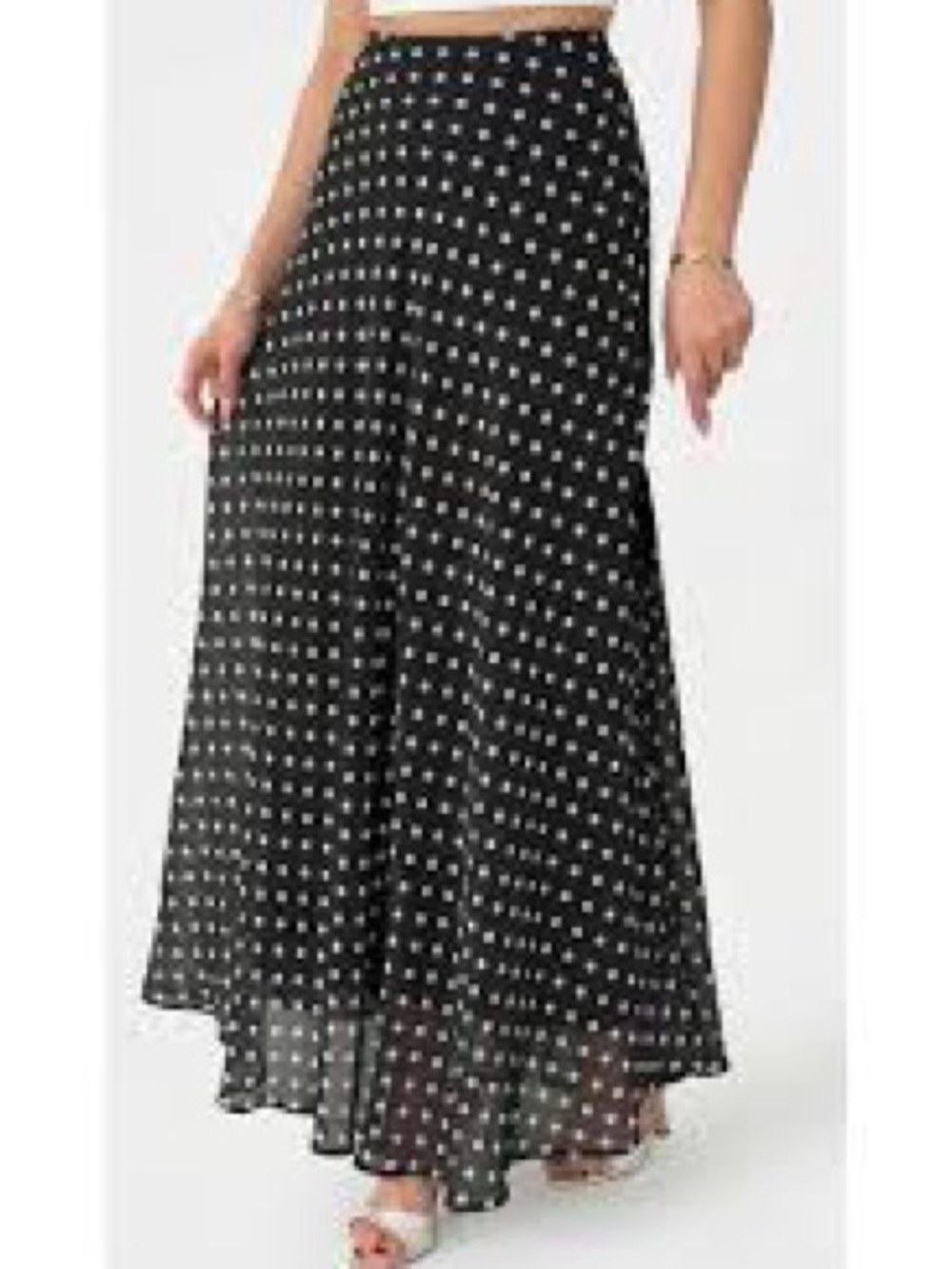 Jones New York Black Maxi Skirt with White Polka Dots